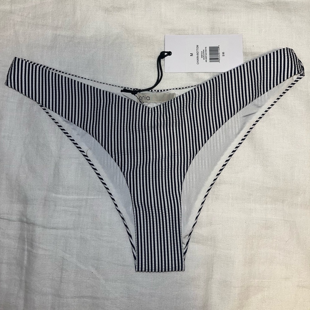 Onia Chiara Striped Bikini Bottom M (deep navy/white)